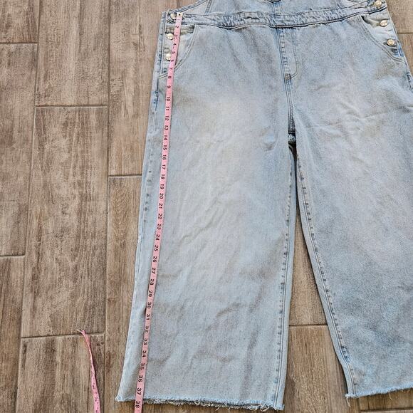 Juicy Couture Wide Leg Denim Overalls Womens 3X Light Wash Raw Hem Logo Retro - Picture 4 of 14